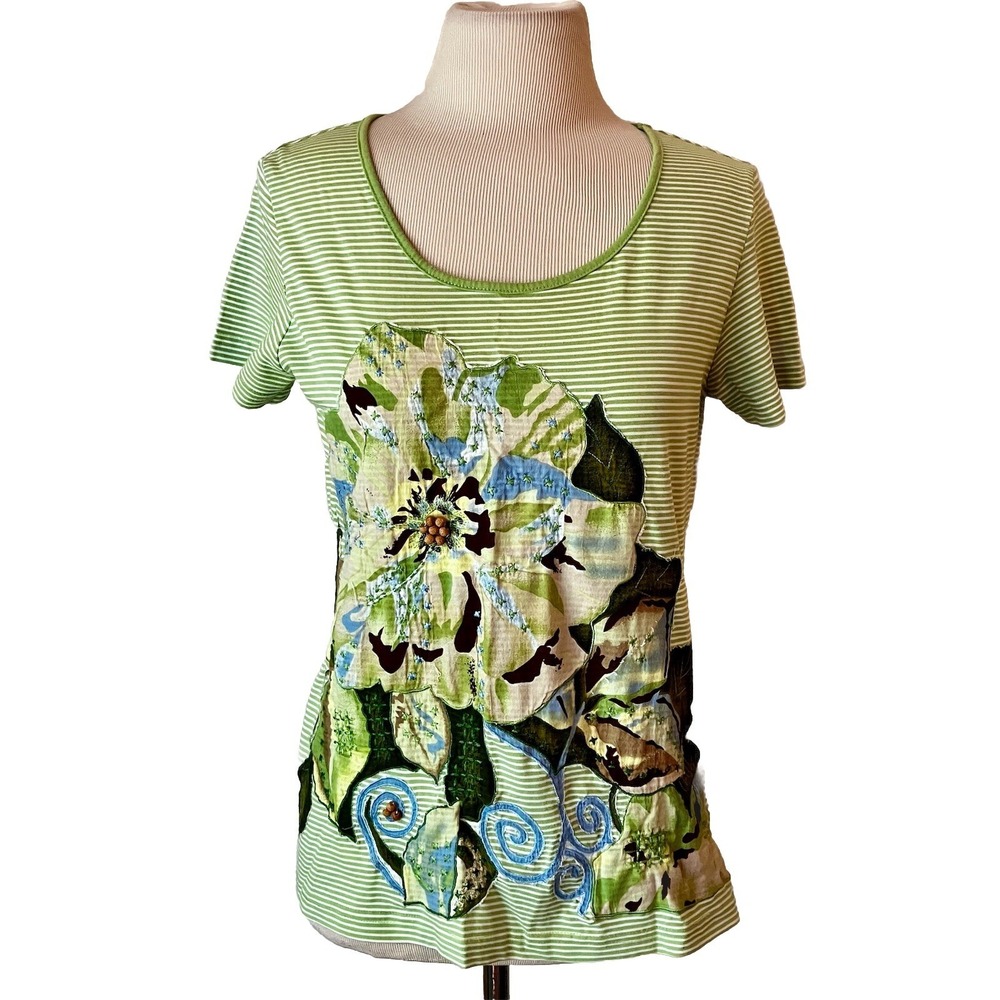 Y2k Patagonia Shirt Green Sz S Striped Short Sleeve Shirt FLORAL Grannycore